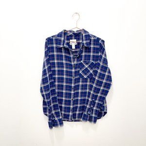 NWT FOREVER 21 BLUE LONG SLEEVE PLAID BUTTON DOWN